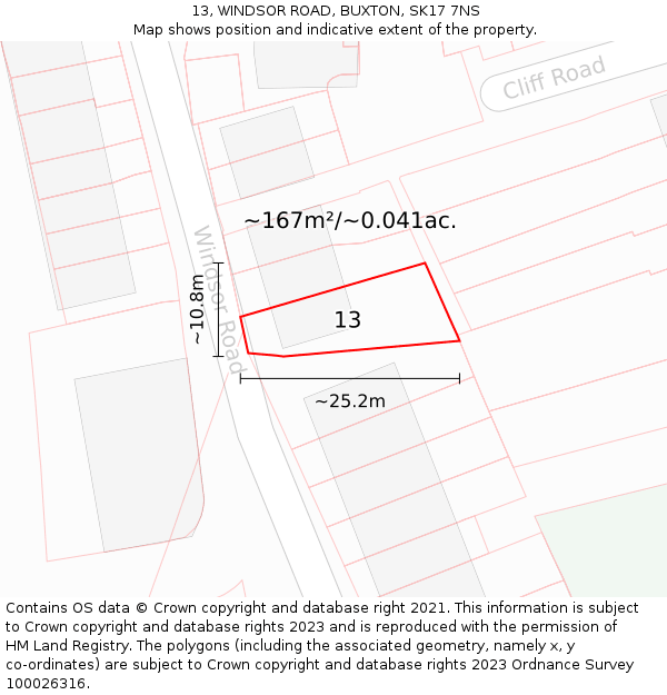 13, WINDSOR ROAD, BUXTON, SK17 7NS: Plot and title map