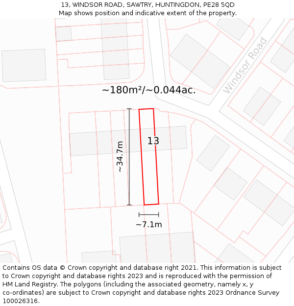13, WINDSOR ROAD, SAWTRY, HUNTINGDON, PE28 5QD: Plot and title map