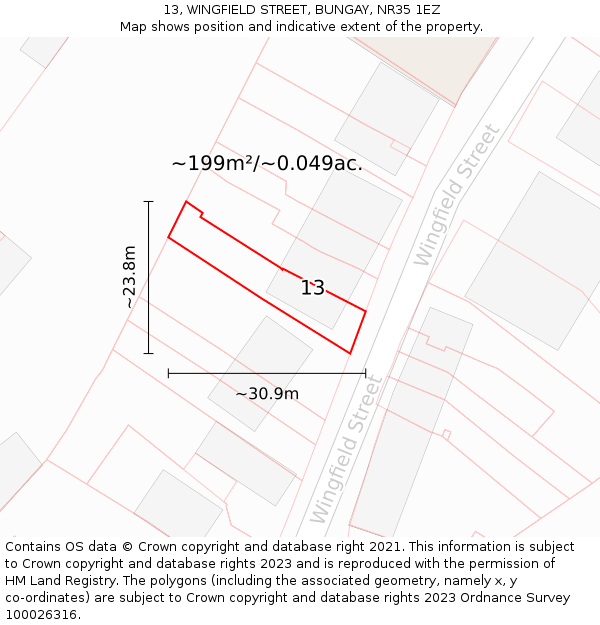13, WINGFIELD STREET, BUNGAY, NR35 1EZ: Plot and title map