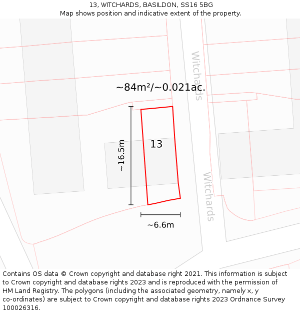 13, WITCHARDS, BASILDON, SS16 5BG: Plot and title map