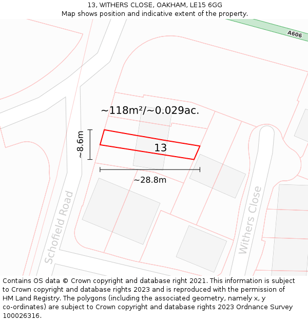 13, WITHERS CLOSE, OAKHAM, LE15 6GG: Plot and title map