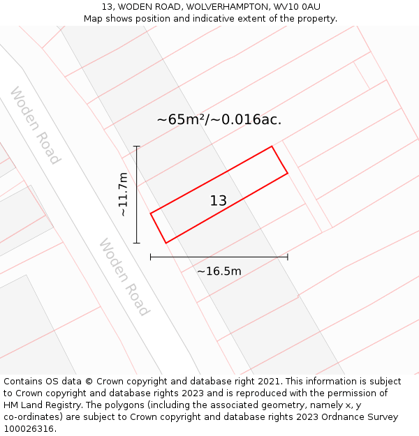 13, WODEN ROAD, WOLVERHAMPTON, WV10 0AU: Plot and title map