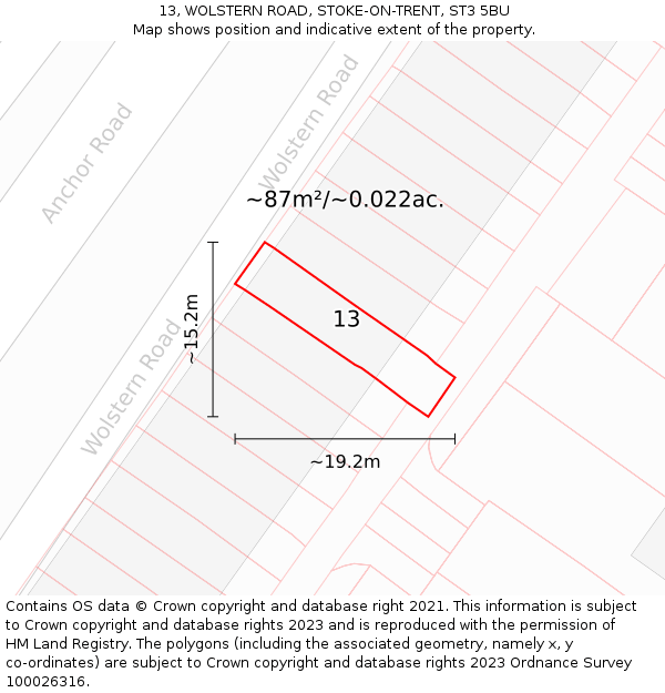 13, WOLSTERN ROAD, STOKE-ON-TRENT, ST3 5BU: Plot and title map