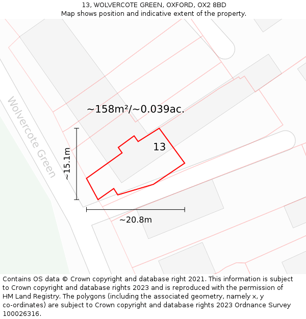 13, WOLVERCOTE GREEN, OXFORD, OX2 8BD: Plot and title map