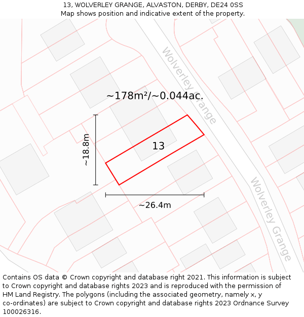 13, WOLVERLEY GRANGE, ALVASTON, DERBY, DE24 0SS: Plot and title map