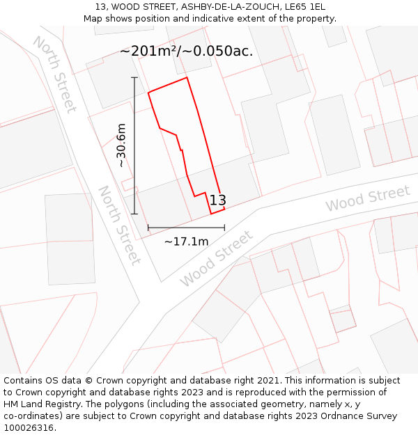 13, WOOD STREET, ASHBY-DE-LA-ZOUCH, LE65 1EL: Plot and title map