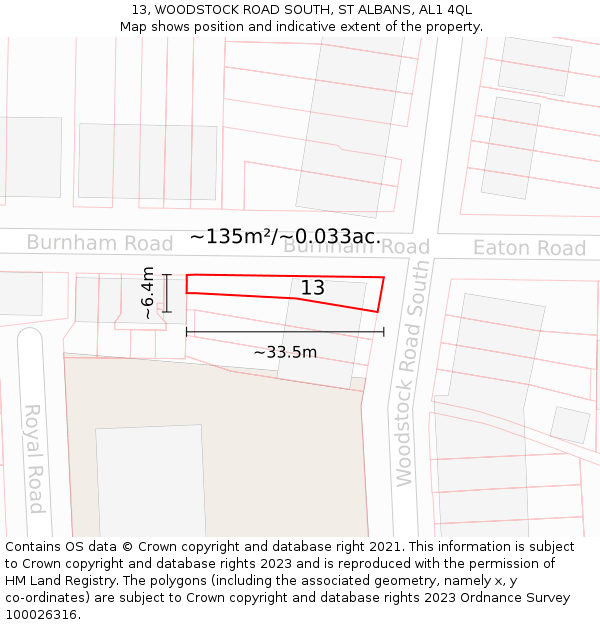 13, WOODSTOCK ROAD SOUTH, ST ALBANS, AL1 4QL: Plot and title map