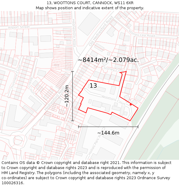 13, WOOTTONS COURT, CANNOCK, WS11 6XR: Plot and title map