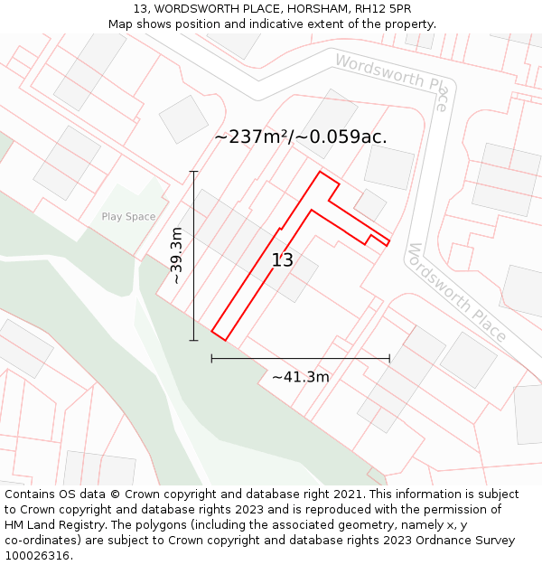 13, WORDSWORTH PLACE, HORSHAM, RH12 5PR: Plot and title map