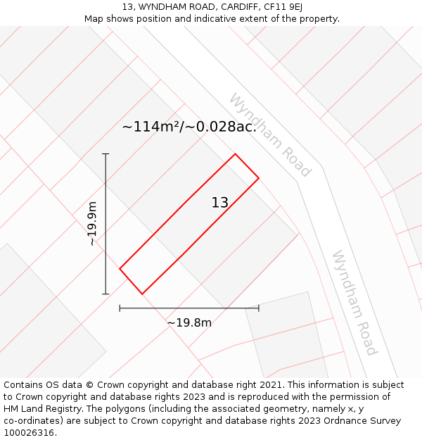 13, WYNDHAM ROAD, CARDIFF, CF11 9EJ: Plot and title map