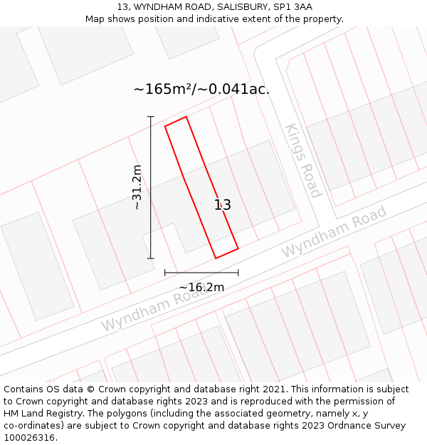 13, WYNDHAM ROAD, SALISBURY, SP1 3AA: Plot and title map