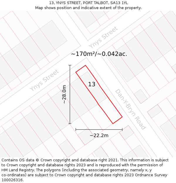 13, YNYS STREET, PORT TALBOT, SA13 1YL: Plot and title map
