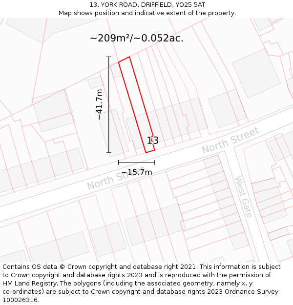 13, YORK ROAD, DRIFFIELD, YO25 5AT: Plot and title map