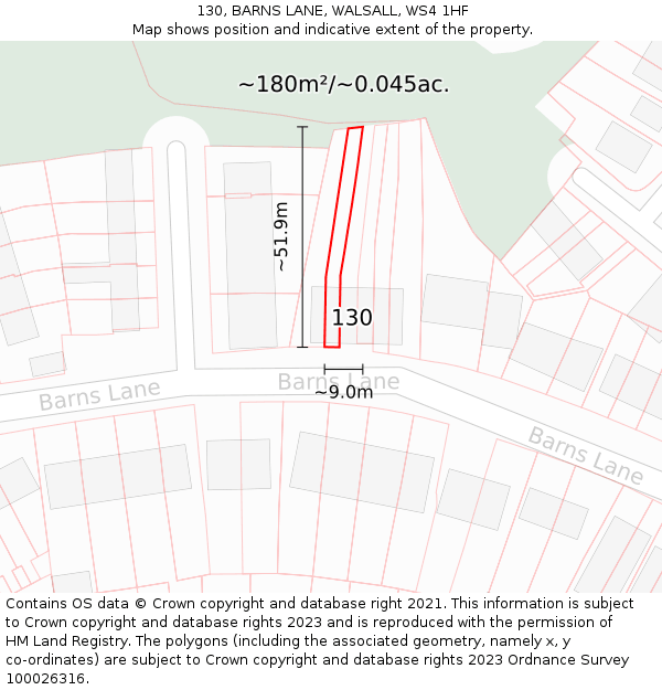 130, BARNS LANE, WALSALL, WS4 1HF: Plot and title map