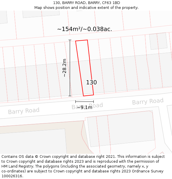 130, BARRY ROAD, BARRY, CF63 1BD: Plot and title map