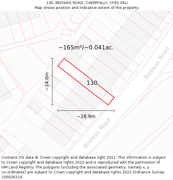 130, BEDWAS ROAD, CAERPHILLY, CF83 3AU: Plot and title map