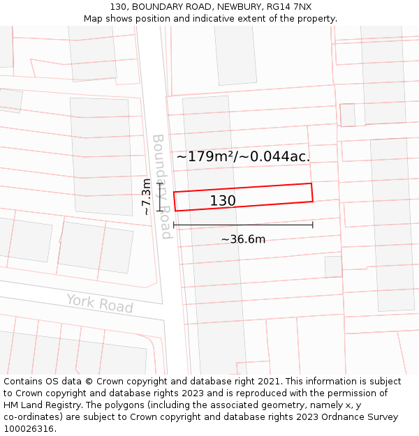 130, BOUNDARY ROAD, NEWBURY, RG14 7NX: Plot and title map