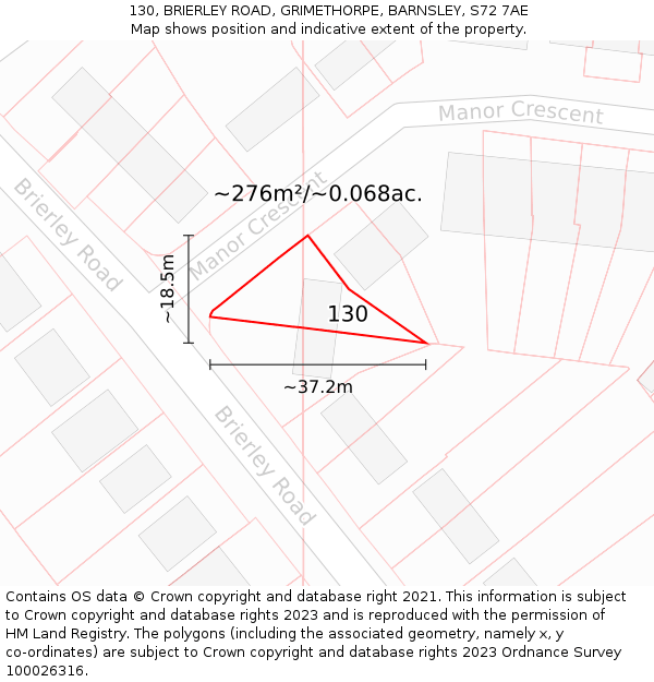 130, BRIERLEY ROAD, GRIMETHORPE, BARNSLEY, S72 7AE: Plot and title map