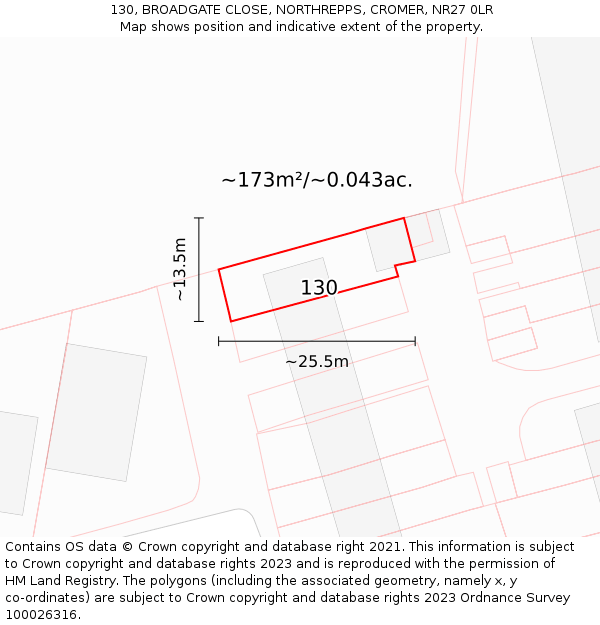 130, BROADGATE CLOSE, NORTHREPPS, CROMER, NR27 0LR: Plot and title map