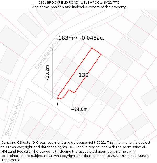 130, BROOKFIELD ROAD, WELSHPOOL, SY21 7TG: Plot and title map