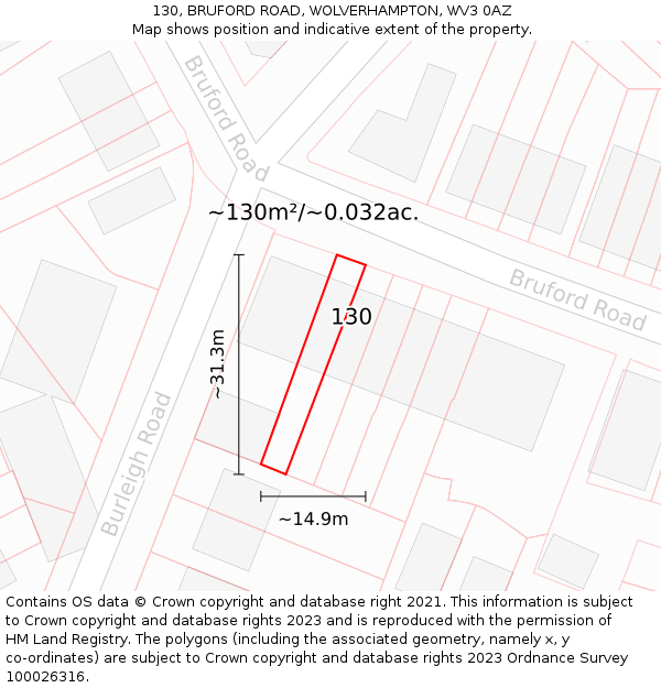130, BRUFORD ROAD, WOLVERHAMPTON, WV3 0AZ: Plot and title map