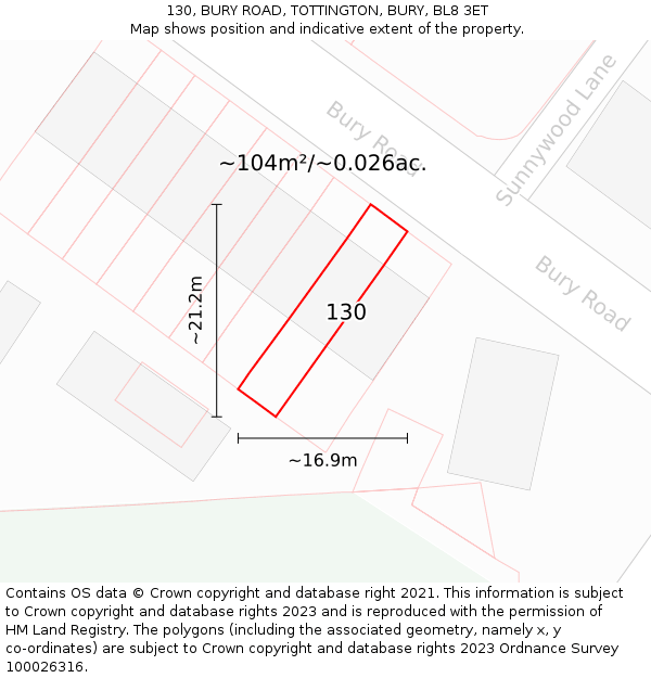 130, BURY ROAD, TOTTINGTON, BURY, BL8 3ET: Plot and title map