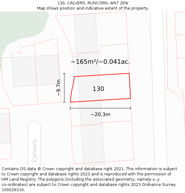 130, CALVERS, RUNCORN, WA7 2EW: Plot and title map