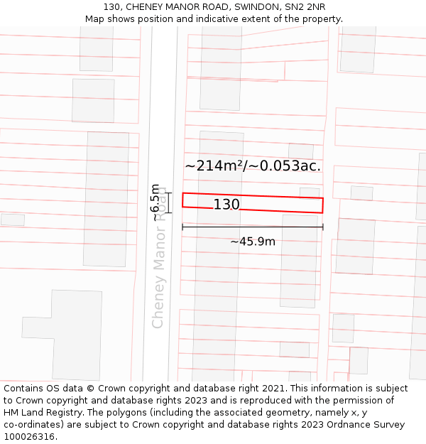 130, CHENEY MANOR ROAD, SWINDON, SN2 2NR: Plot and title map