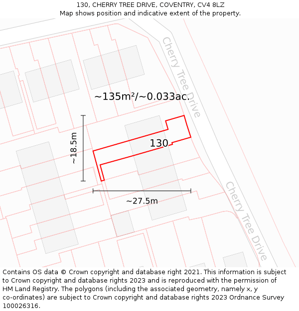 130, CHERRY TREE DRIVE, COVENTRY, CV4 8LZ: Plot and title map