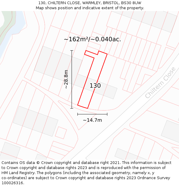 130, CHILTERN CLOSE, WARMLEY, BRISTOL, BS30 8UW: Plot and title map