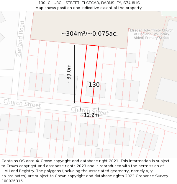 130, CHURCH STREET, ELSECAR, BARNSLEY, S74 8HS: Plot and title map