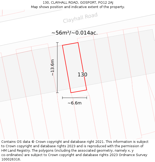 130, CLAYHALL ROAD, GOSPORT, PO12 2AJ: Plot and title map