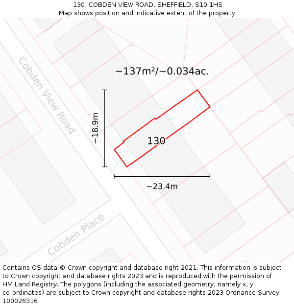 130, COBDEN VIEW ROAD, SHEFFIELD, S10 1HS: Plot and title map