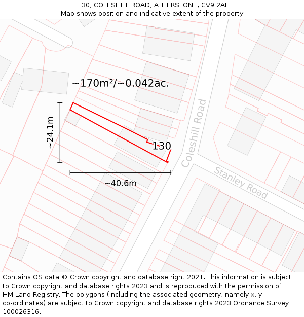 130, COLESHILL ROAD, ATHERSTONE, CV9 2AF: Plot and title map