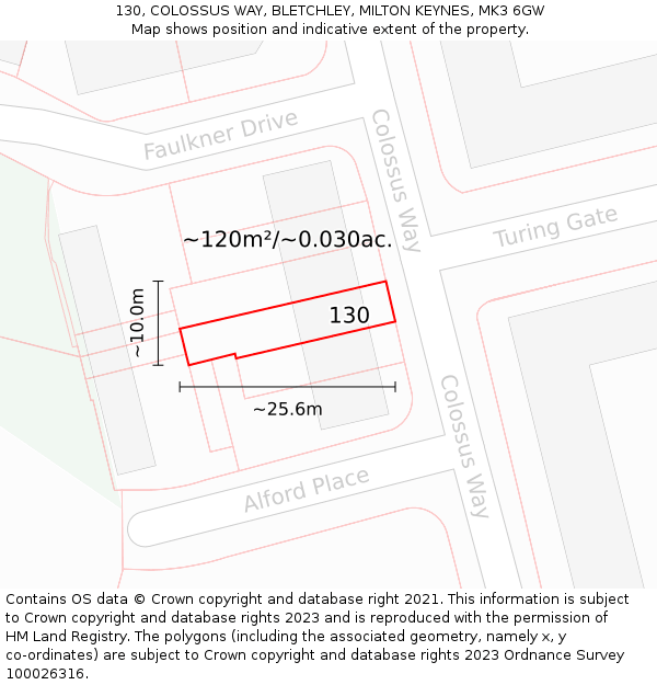 130, COLOSSUS WAY, BLETCHLEY, MILTON KEYNES, MK3 6GW: Plot and title map
