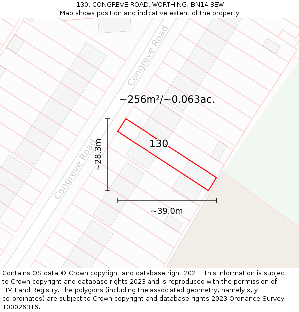 130, CONGREVE ROAD, WORTHING, BN14 8EW: Plot and title map