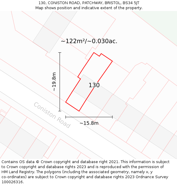 130, CONISTON ROAD, PATCHWAY, BRISTOL, BS34 5JT: Plot and title map