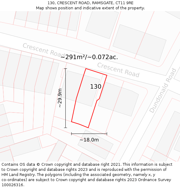 130, CRESCENT ROAD, RAMSGATE, CT11 9RE: Plot and title map