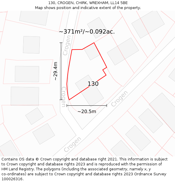 130, CROGEN, CHIRK, WREXHAM, LL14 5BE: Plot and title map