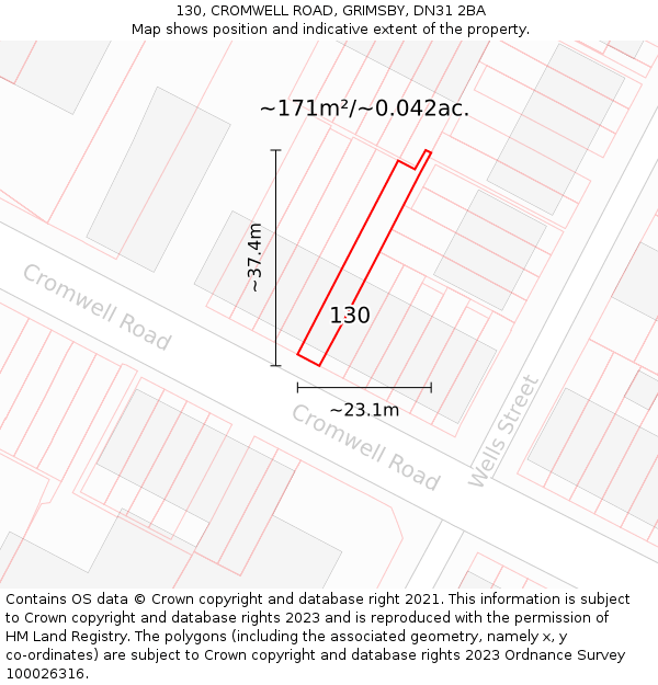 130, CROMWELL ROAD, GRIMSBY, DN31 2BA: Plot and title map