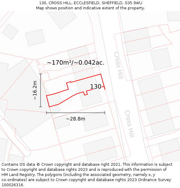 130, CROSS HILL, ECCLESFIELD, SHEFFIELD, S35 9WU: Plot and title map