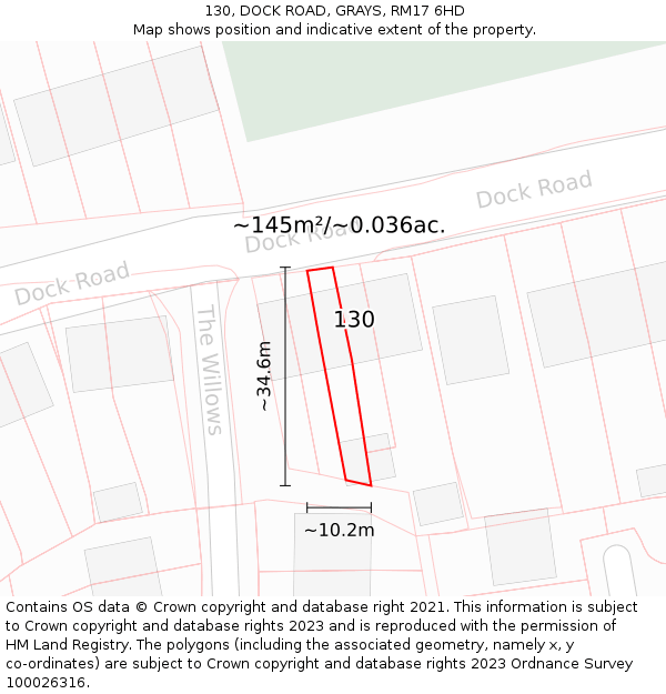 130, DOCK ROAD, GRAYS, RM17 6HD: Plot and title map
