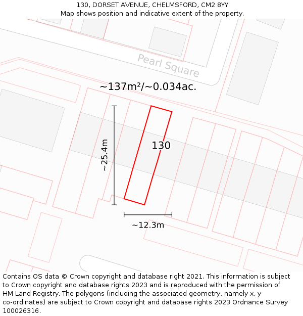 130, DORSET AVENUE, CHELMSFORD, CM2 8YY: Plot and title map