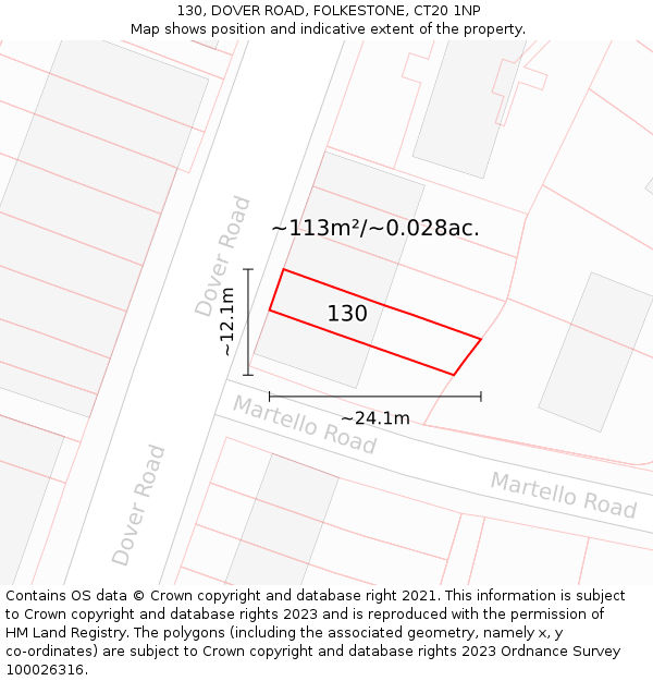 130, DOVER ROAD, FOLKESTONE, CT20 1NP: Plot and title map