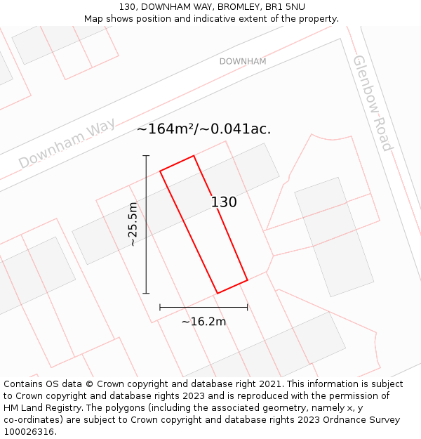 130, DOWNHAM WAY, BROMLEY, BR1 5NU: Plot and title map