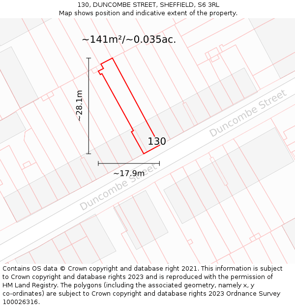 130, DUNCOMBE STREET, SHEFFIELD, S6 3RL: Plot and title map