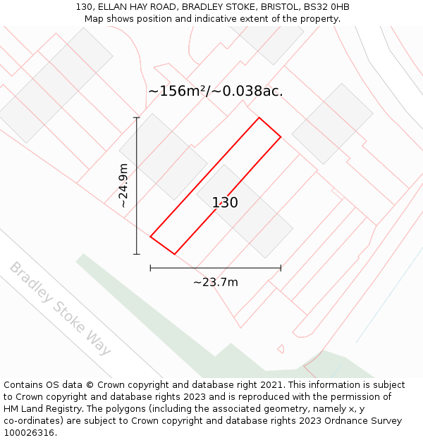 130, ELLAN HAY ROAD, BRADLEY STOKE, BRISTOL, BS32 0HB: Plot and title map
