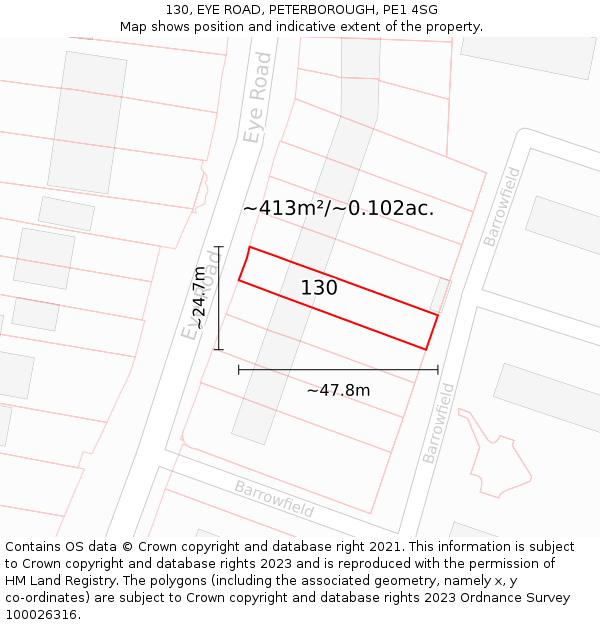 130, EYE ROAD, PETERBOROUGH, PE1 4SG: Plot and title map