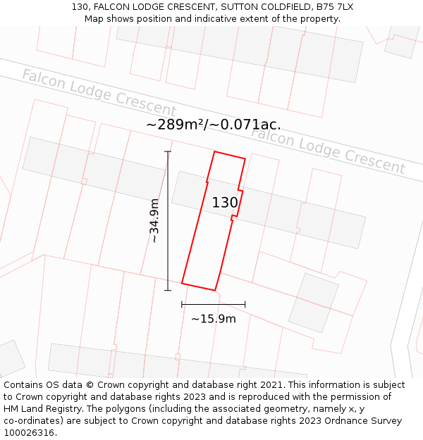 130, FALCON LODGE CRESCENT, SUTTON COLDFIELD, B75 7LX: Plot and title map