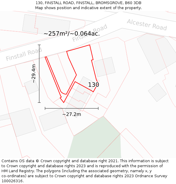 130, FINSTALL ROAD, FINSTALL, BROMSGROVE, B60 3DB: Plot and title map
